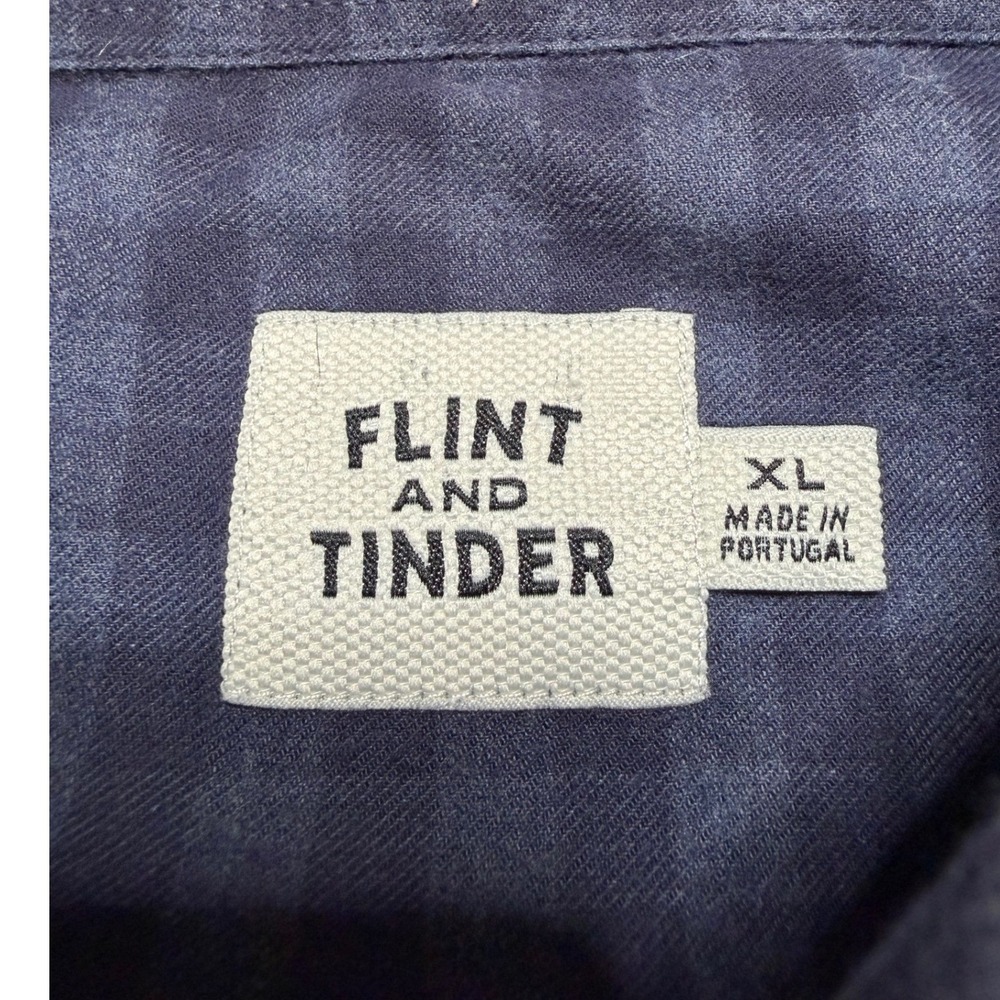 Flint and Tinder Mens XL Gingham Check Button Down Shirt Navy Blue F-210017 - Picture 2 of 15